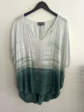 Michael Stars Women's Green Haze Wash Short Sleeve Peasant Top Size Large